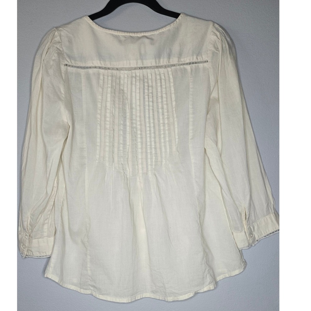 Meadow Rue Anthropologie Ivory Pintuck Lace Boho Blouse Size 6 Cotton - Picture 9 of 10